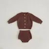 Ensembles de vêtements 3666C Baby Set Pull tricoté Costume Automne Coton Fil Pit Net Garçons Deux pièces Cardigan Manteau Pantalon à pain 231207