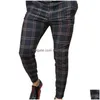 Pantaloni da uomo Pantaloni casual da uomo per uomo Business Chiusura con cerniera Matita maschile Aderente scozzese a quadretti Ufficio Drop Delivery Appar Dh0Hj