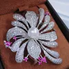 Broches estilo vintage broche jóias com claro áustria cz cristal e imitação de pérola grande flor para acessórios de casamento feminino