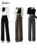 Kvinnor Pants Capris Jielur High midja breda benbyxor för kvinnor Lossa raka kaffebyxor Autumn Double Buttons Casual Suit Pants Female 231208