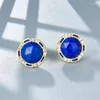 Boucles d'oreilles rondes en Lapis Lazuli naturel, argent 925 plaqué or, Zircon pour femmes, minimaliste, Simple, pierre bleue, Chic, 2023