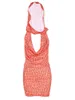 Vestidos casuales para mujer sexy verano mini falda conjunto sin mangas con capucha crop tops bodycon corto trajes de 2 piezas (naranja M)