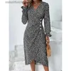 Urban Sexy Dresses Elegant Floral Pleated H shaped Midi Dress Fe V Neck Puff Sle Waist Ruched Button Dresses Women Summer Dress Robe L231208