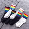 Chaussettes en coton de haute qualité pour femmes, 3 paires, pour noir, blanc, rayures arc-en-ciel, Sport décontracté, mode Harajuku, Tube central