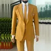 Ternos masculinos de luxo amarelo entalhado lapela único breasted um botão festa de casamento negócios 2 peça jaqueta calças trajes de hombre