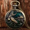 Pocket Watches Bronze Crane/Elk/Elephant Animal Quartz Pocket Watch Round Dial Pocket Halsband Pendant Tröja Kedja Pocket Clock för män Kvinnor 231207