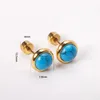 Stud Earrings 12 Pairs 316L Stainless Steel Round Blue Stone Gold/Silver Color For Women Girl Fashion Jewelry Accessories