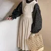 Robes de fille Vintage grandes filles dentelle robe sans manches été automne enfants décontracté lâche a-ligne Match avec chemisier à fleurs tenues pour enfants