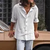 Herren-T-Shirts, Baumwollhemden für Männer, neu, lässig, langärmelig, Knopfleiste, Strickjacke, Tops, 2024, Frühlingsmode, einfarbig, lose Herren, weißes Hemd, Vintage-Stil, L231208