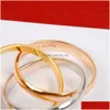Anillos de racimo de moda de calidad superior marca clásica Europa joyería de lujo para mujeres tricolor rosa oro color anillo regalos 220922 gota delive dhanw