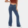 Pantaloni da donna Jeans sportivi da donna Streetwear Denim svasato a vita alta con cintura Diritto allentato alla moda per vestibilità slim