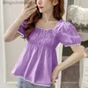 T-shirt Femme Vintage Summer Puff Sle Top Femmes 2022 Fahsion Casual Blanc Violet Corset Blouses Sexy Français Court Bustier Chemises en mousseline de soie XLL231208