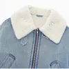 Giacche da donna Risvolto Agnello Denim Donna Giacca corta Casual Addensare Manica lunga Cappotto con cerniera Autunno 2023 Moda Vintage Fleece Lady Top 231207