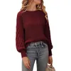 Knit Sweaters Womens Autumn and Winter New Personalized Fashion Lantern Sleeves Round Neck Pullover Knitted 879