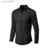 T-shirt da uomo 2023 Camicia da uomo casual da lavoro a slitta lunga Classic Fit Bianco Blu Nero Camicie eleganti sociali intelligenti per camicia Plus Premium L231208