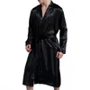 Männer Nachtwäsche Männer Satin Seide Bademantel Einfarbig Langarm V-ausschnitt Nachthemd Robe Mann Pyjama Kimono Casual