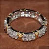 Bröllopsringar grossistproffs för evighet Diamonique CZ Simated Diamond 10kt White Yellow Gold Filled Band Cross Ring Size 5-11 Dhjal