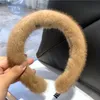 Headband's Real Mink Fur Headband Lady Luxury Natural Hoop Hair Band Accessories Autumn Winter S4394 231207