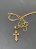 Pendanthalsband Korea Gold 24K Halsbandpläteringskorset för flickans smycken Present Religion 231208
