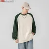 Men's T-Shirts New 2023 Unisex Round collar Contrast Color Long Sle Cotton Oversized T Shirt Mens Spring T-Shirts For Women Patchwork Tees L231208