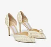 Nieuwe Zomer Designer Sacaria Jurk Trouwschoenen Parel Versierd Satijnen Platform Hakken Sandalen Elegante Dames Witte Bruid Parels Hoge Hak Dames Pumps EU35-43 BOX