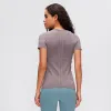 Lu lu lemens topos yoga nova camiseta moda ao ar livre ftness roupas femininas de manga curta esportes yoga tanques correndo camisa