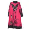 Casual Dresses XITAO Loose Long Sleeve Knitting Dress Fashion Contrast Color Patchwork Butterfly Elegant Women Autumn Trend HQQ1639
