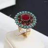 Anelli a grappolo Chadestinty Gioielli in resina vintage Colore oro aperto per le donne Anello da dito regolabile rosso rotondo grande Bague Anelli Mujer