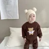 Clothing Sets Autumn Winter Boy Infant Embroidery Bear Thicken Sweatshirt Suit Girl Baby Cartoon Cotton Long Sleeve Tops Solid Pants 2pcs