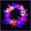 Dekoracja imprezowa Dekoracja 10pcs LED LED świetliste pióra Wreath Opaska do włosów Garlands Girls Up Hair Wedding Druhna Dhvfl