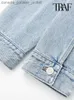 Kvinnors jackor traf kvinnor mode lappfickor rippade denim beskurna jacka kappa vintage lång släde frayed hems fe yttre kläder chic toppar l231208