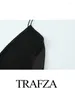 Casual Dresses TRAFZA 2023 Elegant Women Party Evening Slip Prom Dress Female Satin Long Sexy Sleeveless Backless V-neck Sling Midi