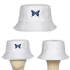 Cappello Panama con farfalla in tela Cappello a secchiello Farfalla bianca Ricamo Cappellini da lavabo indossabili su entrambi i lati Cappello da viaggio per esterni263j