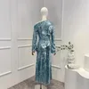 Casual Dresses Light Blue Shining Sequins Midi Dress For Party 2023 Arrivals Top Quality Elegant Bodycon Inclined Shoulder Women Clothes