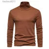 Men's T-Shirts Mens Orange Turtleneck Sweaters 2023 Autumn Winter Long Sle Slim Fit Basic Top Casual Warm Lightweight Undershirt Pullovers L231212