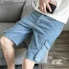 Jeans pour hommes Short en jean pour hommes 2021 nouveau short Hip Hop ample Cargo Style coréen tendance genou longueur lti-poche couleur claire Shorts décontractésL231209