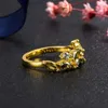 Cluster Rings Exquisite Olive Green Zircon Leaves Elegant Gold Plated Crystal For Women Wedding Engagement Jewelry