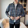 Men's Dress Shirts 2023 Spring And Autumn Plaid Shirt Double Pocket Loose Vintage Fashion Casual Port Brand