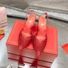 Tasarımcı Rhinestone Bowknot Kadın Sandalet İnce Yüksek Topuklu Rene Caovilla Ginger Yemek Ayakkabıları Kadın Yüksek Topuklu Lüks Yılan Sarılı Ayak Bileği Topuk Pompaları Terlik YM020