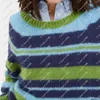 Pullover a righe in misto mohair invernale 2024, maglione casual da donna, girocollo, taglie S-L, blu verde e rosso viola