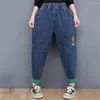 Jeans femininos folgados enormes dimensões de 95 kg de harém de harém de longa duração de jeans vintage calças de jeans de alta cintura piquedalonas de streetwear de moda