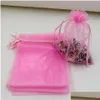 Bolsas de jóias sacos s 100 unidades / lotes rosa com dstring organza bolsa de presente para favores grânulos 7x9cm 9x11 cm.13x18 entrega de gota embalagem di ot547