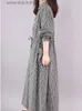 Robes urbaines sexy pour femmes, style coréen, ample, en coton et lin, à carreaux, traîneau long, taille à lacets, jupe mi-longue, robes élégantes pour femmes, 2023, L231208