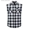 Men's Vests 2023 Men's Casual Plaid Shirt Sleeveless Double Pocket Cowboy Button Down Shirts Men Cotton Plus Size Vest Checkered Top Q231208