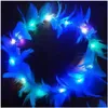 Party Decoration Party Decoration 10Pcs Led Luminous Feather Wreath Headband Hairband Garlands Girls Light Up Hair Wedding Bridesmaid Dhvfl