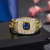 Cluster Rings HOYON 18k Gold Color Set Diamond And Sapphire Dual Men's Ring Business Vintage Blue Crystal Gift Jewelry