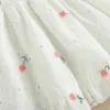 Vestidos da menina da criança do bebê vestido de manga flor bordado padrão oco ruched a linha para roupas infantis de verão