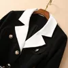 Werkjurken Kleurblok Wit en Zwart Patchwork Dames Office Suit Set 2-delige outfits Jasje met riem Top Knielengte Strakke kokerrok