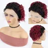 Luvkiss Ondetecteerbare Lace Front Natuurlijke Kleur Bordeaux Krullend Pixie Cut Pruik 150% Dichtheid Menselijk Haar Pruiken