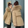 Trenchs de femmes 2023 hiver peluche coton veste épaisse manteau avec capuche surdimensionné midi long col de laine chaud rembourré